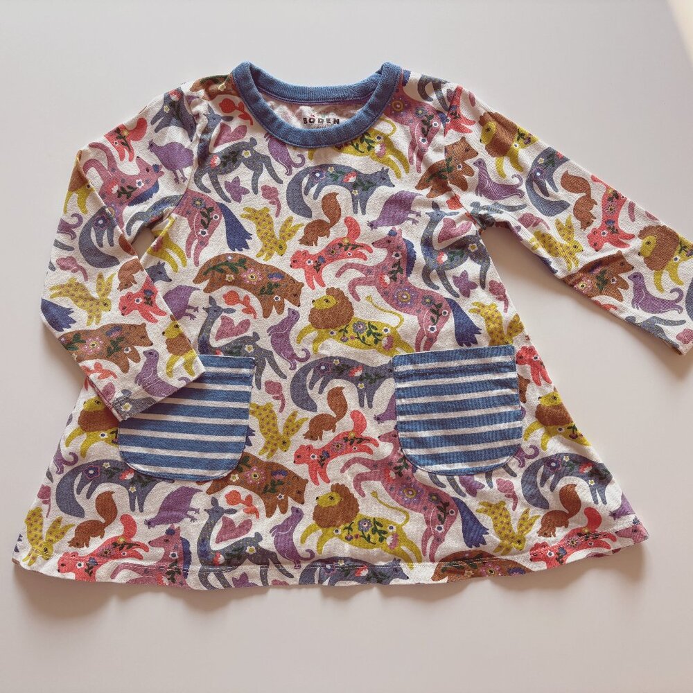 Mini Boden Girls Animal Print Dress Shirt sz 4-5yrs